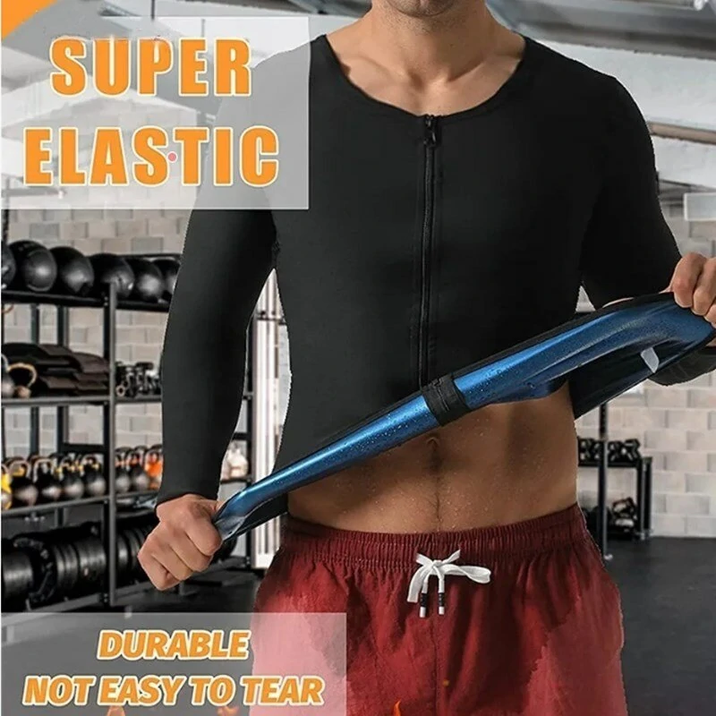 (image for) Men's Sweat Sauna Suit PU Stretch Breathable Sweat Absorbing Zip Up Sportswear for Losing Weight Fitness Running