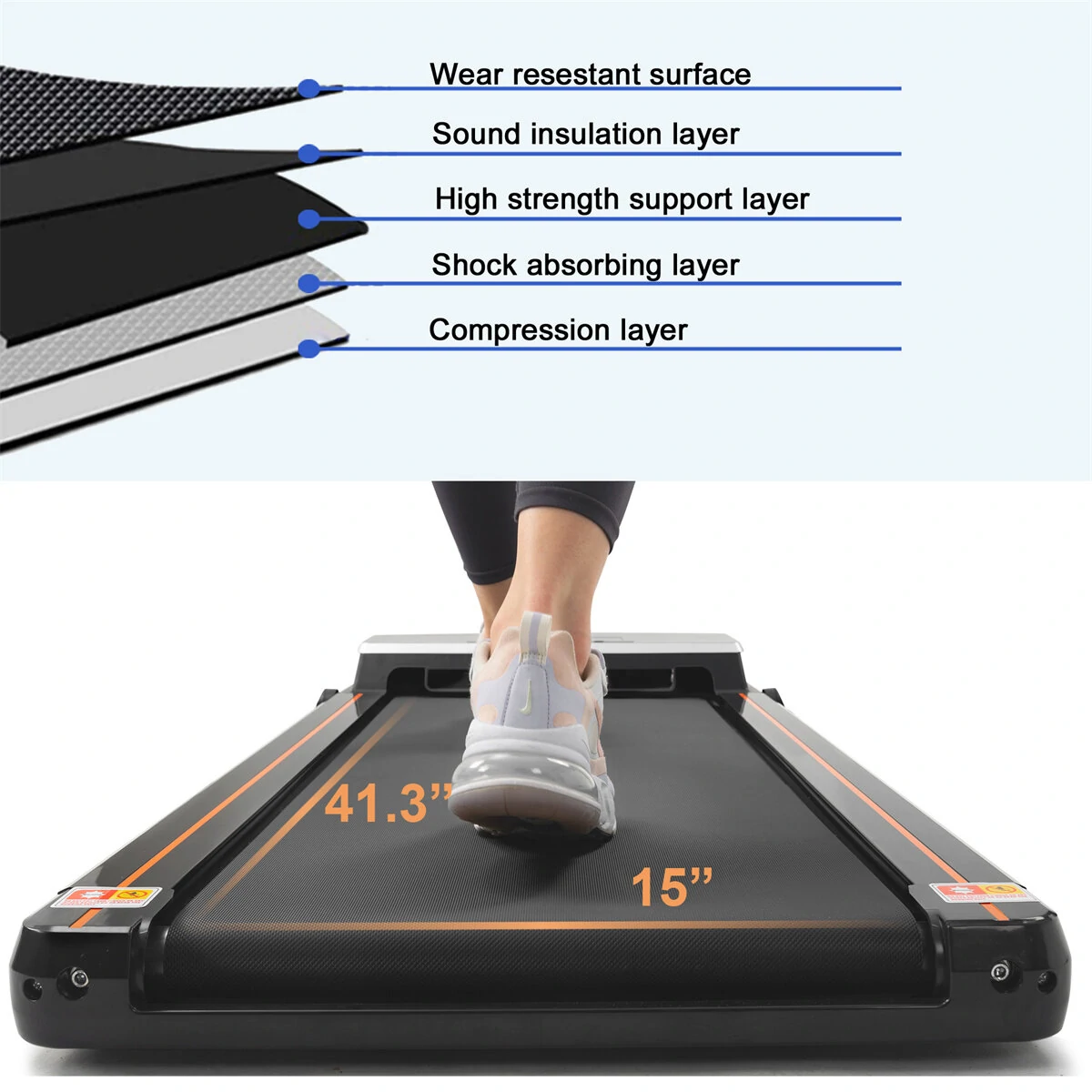 (image for) [USA Direct] FYC JK30F-9 Under Desk Treadmill 2.5HP Power Motor 6km/h Max Speed 100KG Weigh Capacity APP Control bluetooth Music LED Display Installation-free Running Fitness for Home Gym Wor